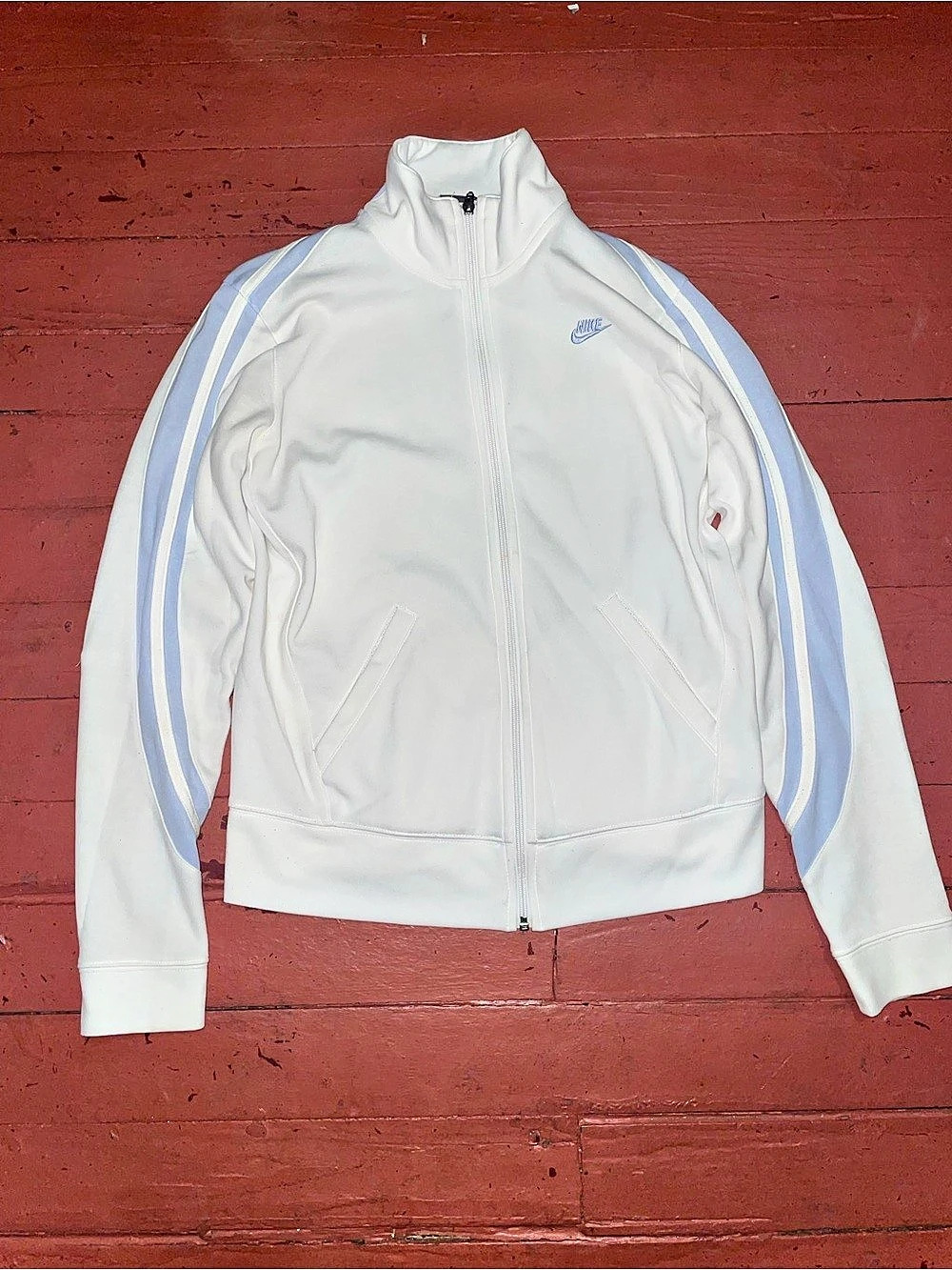 Nike Striped Track Jacket in White & Blue